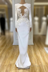 Gorgeous Long Sleeves Lace Appliques Evening Prom Dress Long Mermaid Evening Gowns
