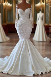 Gorgeous Long Sleeves White Mermaid Bridal Dress Sweetheart Graden Wedding Dress