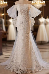 Gorgeous Mermaid Lace Wedding Dress Party Dress Off Shoulder With Big Bow