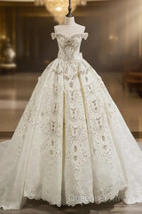 Gorgeous Off-The-Shoulder Chapel Train Ball Gown Wedding Dress With Bowknot
