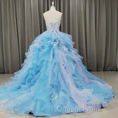 Gorgeous Organza Flowers Blue Sweet 16 Gown, Handmade Party Dress