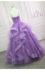 Gorgeous Purple Straps Layers Tulle V-neckline Long Evening Dress, Light Purple Evening Prom Dress