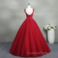 Gorgeous Red Ball Gown Sweet 16 Gown, Red Tulle with Lace Applique Party Dress