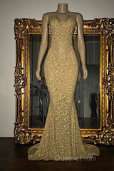 Gorgeous Sequined Mermaid Spaghetti-Strap Long Sleevesless Evening Prom Party Gowns
