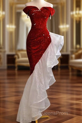 Gorgeous Sheath Off The Shoulder Sequin Red Evening Dress Evening Prom Dress Birthday Outfits