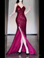 Gorgeous Sheath Spaghetti Straps Burgundy Sequin Long Evening Dress Prom Dresses Birthday Outfits