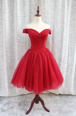 Gorgeous Sparkle Beaded Off Shoulder Red Evening Dress, Red Homecoming Dress