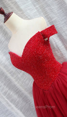 Gorgeous Sparkle Beaded Off Shoulder Red Evening Dress, Red Homecoming Dress
