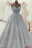 Gorgeous Sweetheart Neck Beaded Gray Floral Lace Classy Prom Dress, Grey Floral Lace Classy Dress, Gray Classy Evening Dress