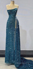 Gorgeous Teal Sheath High Slit Maxi Long Evening Prom Dress,Evening Dress