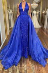 Gorgeous V Neck Mermaid Blue Sequins Long Evening Prom Dress, Mermaid Blue Formal Dress, Blue Evening Dress