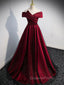 Gorgeous Wine Red Satin Off Shoulder Party Dress , Wine Red Evening Prom Dress