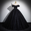 Gothic Court Black Off-The-Shoulder Shimmer Tulle Ball Gown Prom Dress Sweet 16 Dress