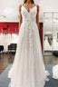 Graceful Long A-line Tulle V-neck Lace Backless Wedding Dress