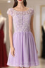 Graceful Purple Lace Round Neckline Short Evening Prom Dress Purple Bridesmaid Dress Graduation Dress