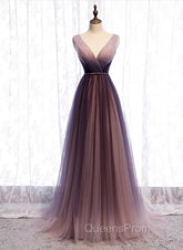 Gradient V-neckline Tulle Long Evening Prom Dress Party Dress, Gradient Evening Gown