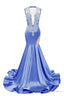 Gray Blue Deep V Neck Mermaid Satin Prom Dresses Sparkly Beaded Pageant Crystals Evening Formal Dresses