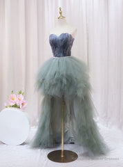 Gray Tulle Strapless Prom Dress