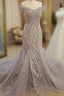 Gray Mermaid Off Shoulder Appliqued Lace Evening Prom Dress