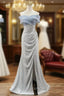 Gray Mermaid Sequins Pearls Off the Shoulder Evening Prom Dress