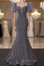 Gray Mermaid Sequins Short Sleeve Evening Prom Dress