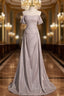 Gray Off the Shoulder Pleats Evening Prom Dress