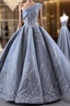 Gray One Shoulder Appliques Beading Evening Prom Dress