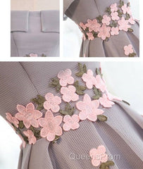 Gray Organza Hight-Low Evening Prom Dress, Gray Bridesmaid Dress