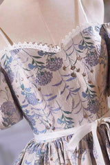 Gray Print Short Evening Prom Dress Dress, Lovely Spaghetti Strap Evening Party Dress