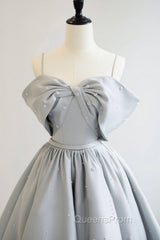 Gray Satin Long Evening Prom Dress, A-Line Spaghetti Straps Evening Graduation Dress