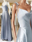 Gray Satin Spaghetti Straps Evening Prom Dress