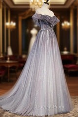 Gray Scoop Neckline Tulle Long Evening Dress, A-Line Evening Graduation Dress