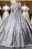 Gray Sequare Short Sleeve Embroidery Quinceanera Dress