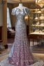 Gray Sequins Off the Shoulder Bow Evening Prom Dress