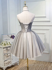 Gray Sweetheart Neck Tulle Lace Short Evening Prom Dress, Cute Homecoming Dress