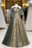 Gray Tulle Halter Backless Beading Sequins Evening Prom Dress
