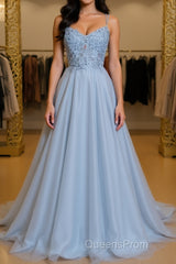 Gray tulle lace long Evening Prom Dress gray tulle formal Dress