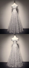 Gray tulle lace long Evening Prom Dress, lace tulle bridesmaid Dress