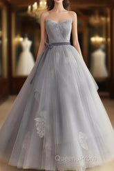 Gray Tulle Lace Long Evening Prom Dress Sweet 16 Dress A Line Off Shoulder December Wedding Guest Dress