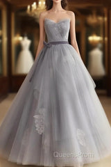 Gray Tulle Lace Long Evening Prom Dress Sweet 16 Dress A Line Off Shoulder December Wedding Guest Dress