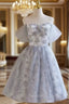 Gray Tulle Lace Sequins Homecoming Dress