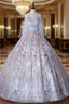 Gray Tulle Sequins Beading Pleats Quinceanera Dress
