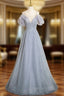 Gray Tulle Sequins Beading Evening Prom Dress