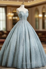 Gray Tulle Sequins Floor Length Evening Prom Dress, A-Line Evening Party Gown