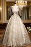 Gray Tulle Sequins Off the Shoulder Evening Prom Dress