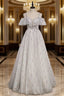 Gray Tulle Sequins Straps Beading Evening Prom Dress