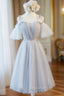 Gray Tulle Straps Short Evening Dress