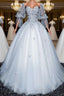 Gray v neck tulle lace long Evening Prom Dress, gray tulle lace evening Dress
