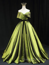 Green A line Satin Long Evening Prom Dress, Green Satin Evening Dress