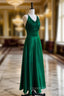 Green A-line Soft Satin Cross Back Evening Dress, Green Evening Prom Dress Party Dress